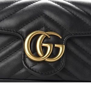Gucci Calfskin Matelasse Super mini GG Marmont Shoulder bag black